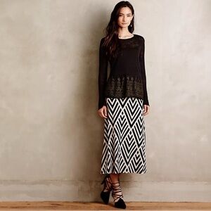 NWT Anthropologie Maeve Peaked Chevron Sweater Midi Skirt Cream/Black Sz S
